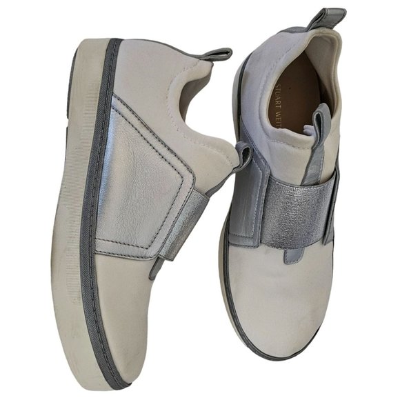 Stuart Weitzman Women's White Silver Slip-On Sneaker Size 6M - Picture 2 of 12